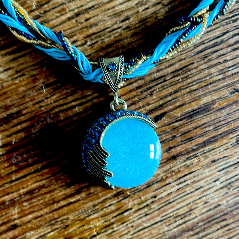 Vintage Retro Style Handmade Twist Turquoise Rhinestone Pendant Collar Necklace